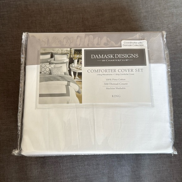 Charter Club Damask Designs Colorblock 300 TC 100% Pima Cotton - 3 PC King Duvet - Picture 1 of 2
